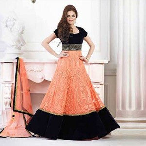 Orange Net & Velvet Anarkali