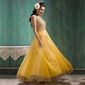Yellow  Net  Anarkali