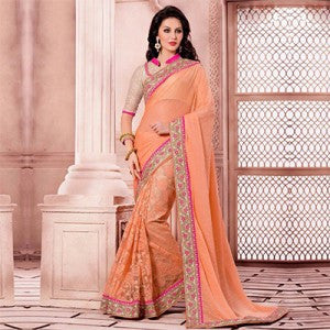 Peach  Tusser Party Saree