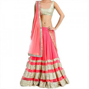 Rose Pink Net Lehenga