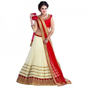 Beige Red Lehenga
