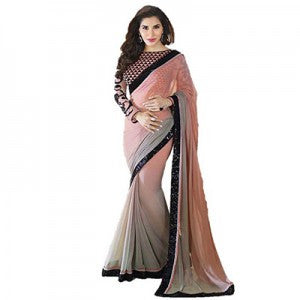Peach - Gray Georgette Saree