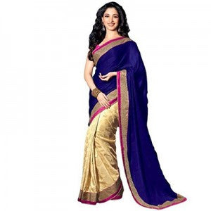 Tamanna Cream - Blue Chiffon Saree