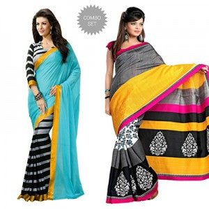 Gray - Sky Blue Saree