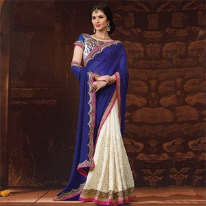 Blue White Party Saree