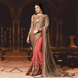Peach - Gray  Saree