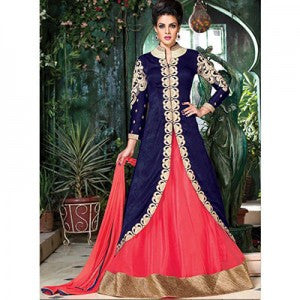 Blue - Pink  Velvet Lehenga