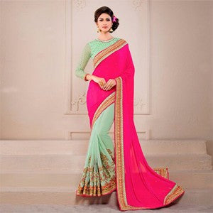 Pink - Light Pista  Saree