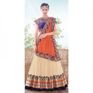 Blue - Cream Net Lehenga