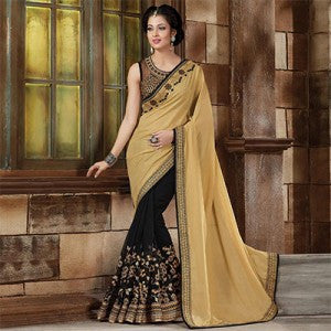 Stylish Cream Black Saree