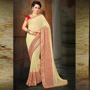 Cream Saree